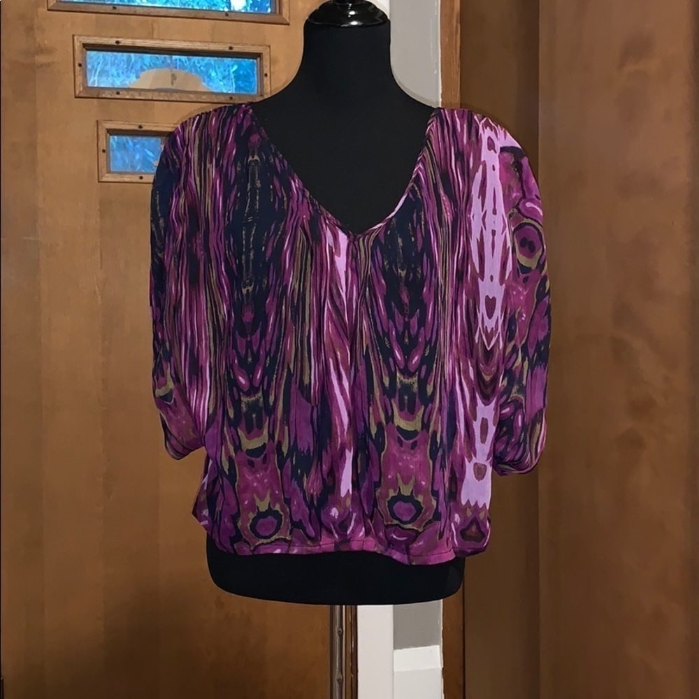 Purple graphic print dolman sleeve top size large